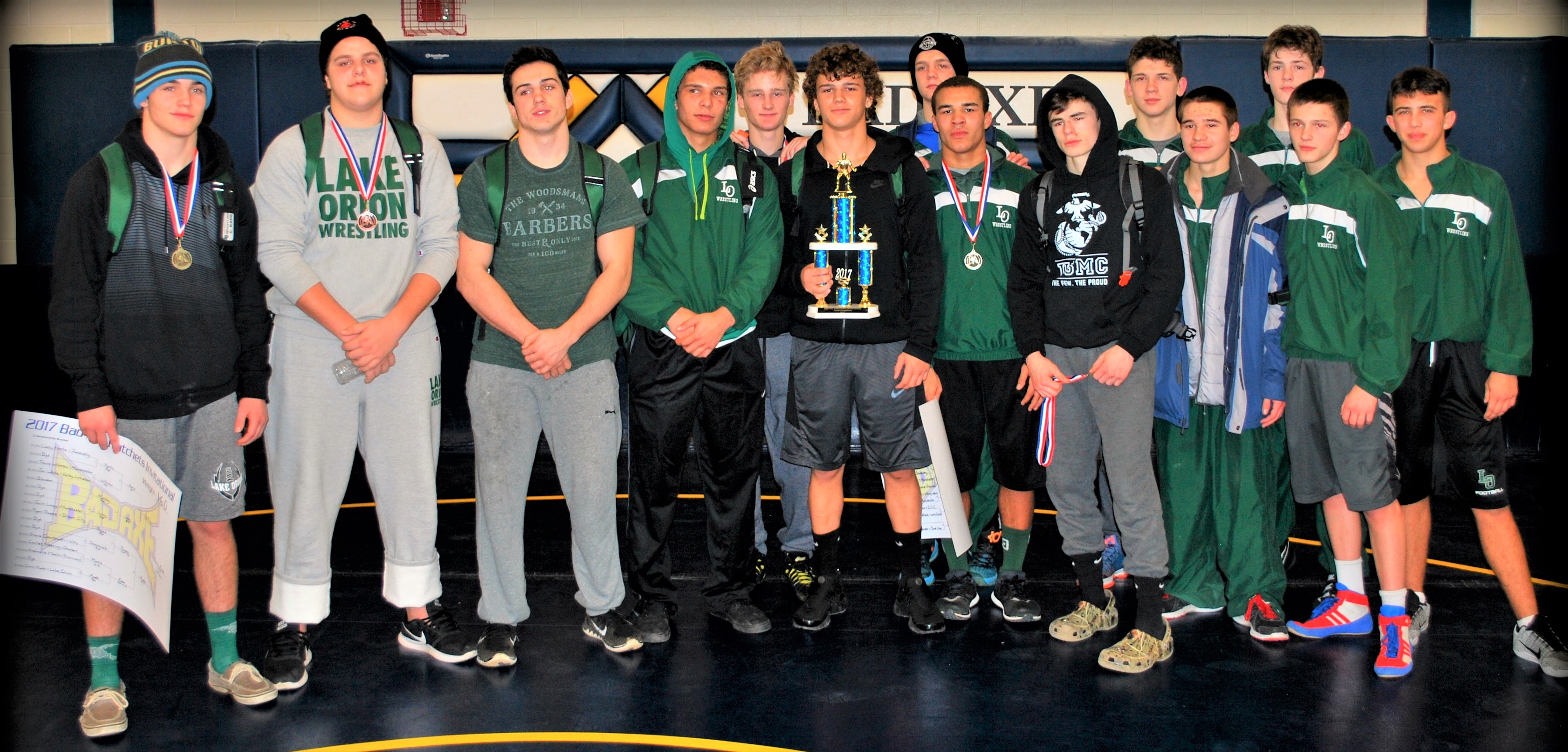 LOHS Varsity Wrestlers Bad Axe 1st Place Finish 1.14.17