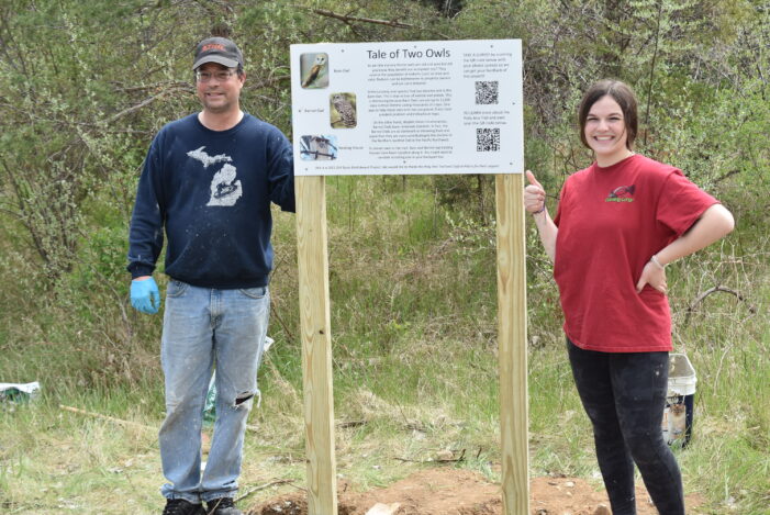 Girl Scout installs owl houses, sign on Polly Ann Trail