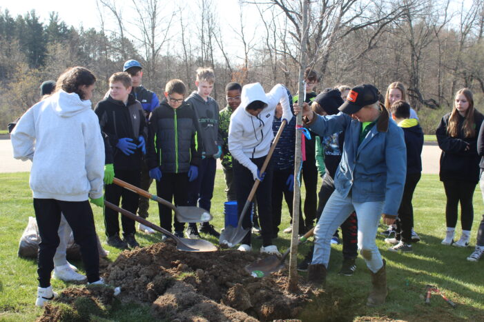 Oakview students celebrate Arbor Day by planting 20 mature trees